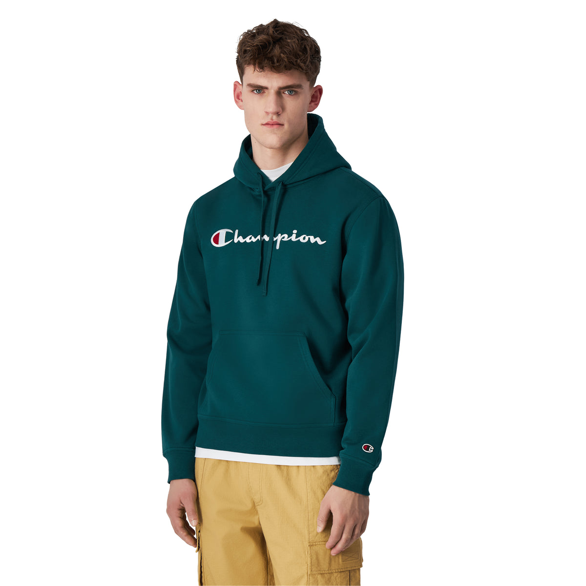 Sudadera hombre CHAMPION capucha logo pecho 220253 GS502 verde Puber Sports. Tu tienda de deportes y moda deportiva