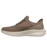 Zapatilla Skechers Slade Slip-ins 211389 DKTP, vista diagonal con cordones y puntera de malla