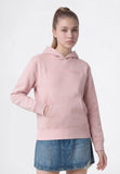 «Sudadera Champion 405482 rosa pastel para niña, vista frontal con capucha, bolsillo canguro y logo en el pecho».