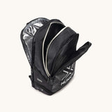 Mochila de pádel Munich 7058163 negra abierta con compartimentos y bolsillo térmico