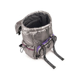 Mochila Munich Glossy 7113770 plata y malva vista superior y bolsillos