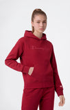 Detalle del bolsillo canguro y logotipo de la sudadera Champion niña roja 405482