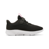 Zapatilla Puma Flexfocus Lite Modern negra vista frontal en ángulo con velcro y cordón elástico