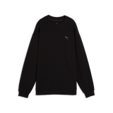 Sudadera PUMA W Cloudspun Crew Neck negra - Vista frontal con logo PUMA gris metalizado