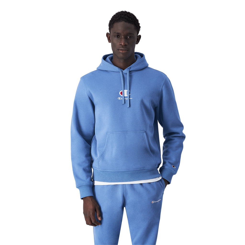 Sudadera hombre CHAMPION capucha logo bordado 220268 BS099 Azul Puber Sports. Tu tienda de deportes y moda deportiva