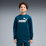 Chándal infantil PUMA ESS Logo Crew JR 689721 azul petróleo, sudadera y pantalón vistos por detrás