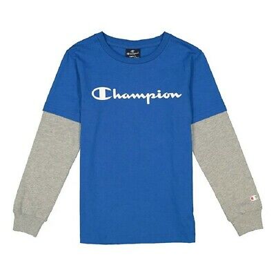 Camiseta niño CHAMPION manga LONG SLEEVE T-SHIRT 305367F21 azul | Puber Sports. Tu tienda deportes y moda deportiva.