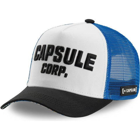 Gorra trucker Capslab  Capsule Corporation COR Dragon Ball blanca, azul y negra