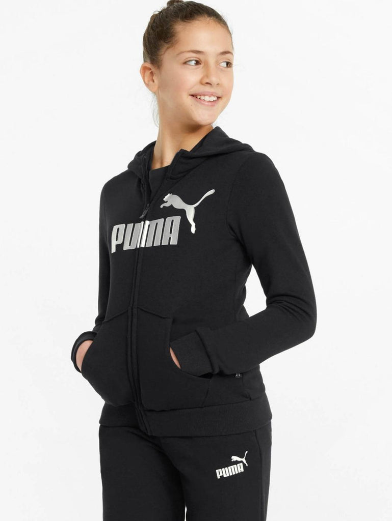 Sudadera niña PUMA logo plateado fullzip 846959 negro  Puber Sports. Tu  tienda de deportes y moda deportiva.