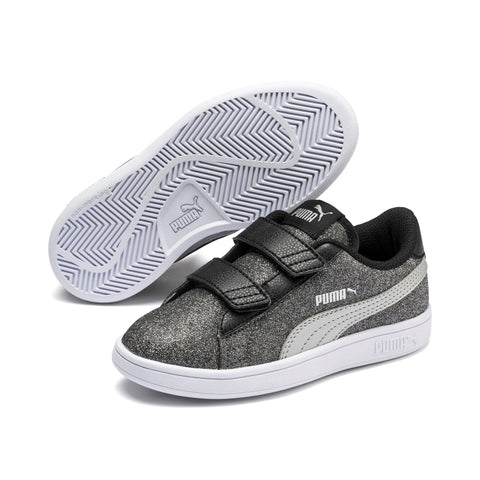 Zapatillas niña velcro PUMA SMASH V2 GLITZ GLAM V INF 367380 gris purpurina - Puber Sports